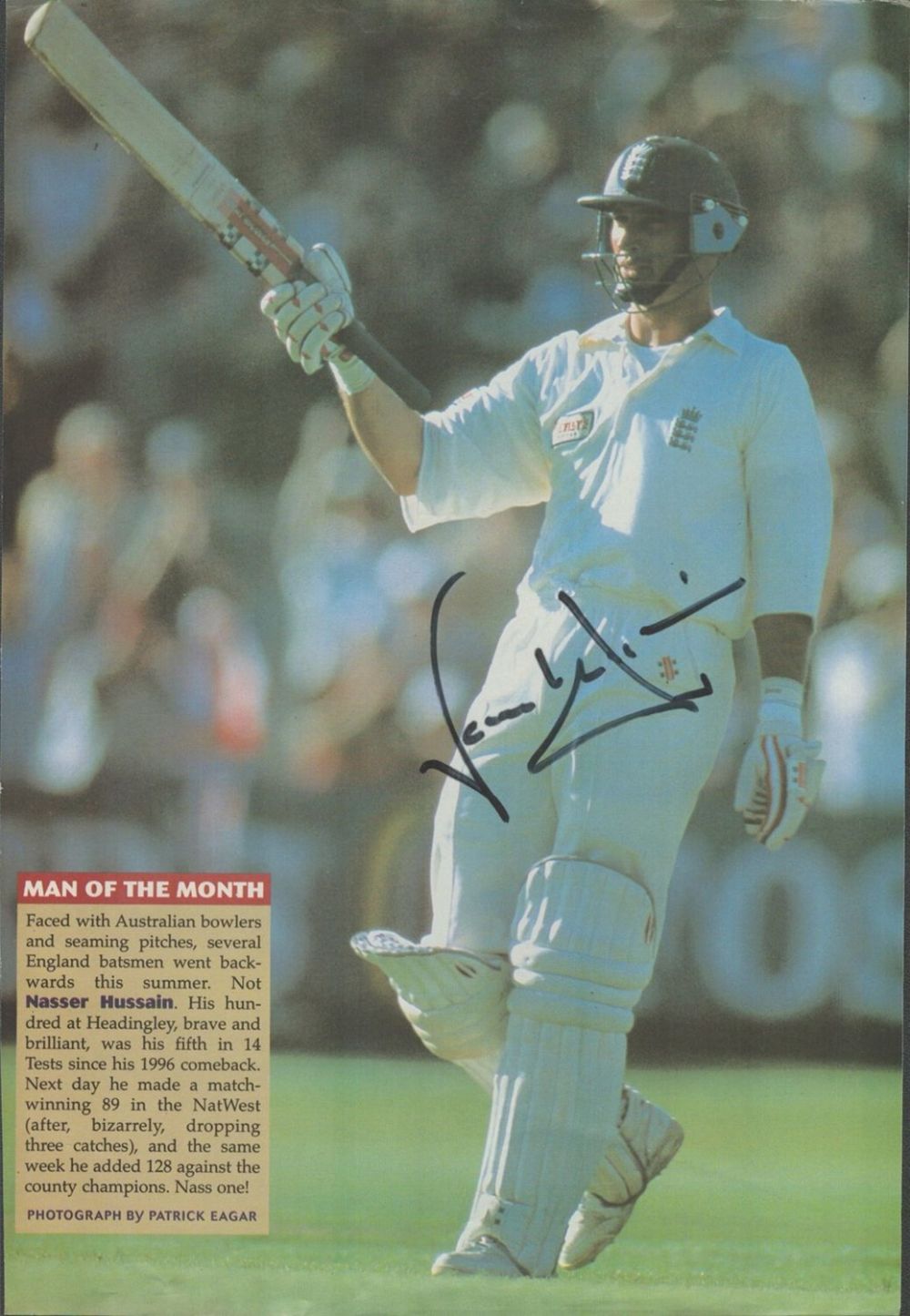 Lot 166: Cricket Nasser Hussain signed 12x8 inch colour magazine...