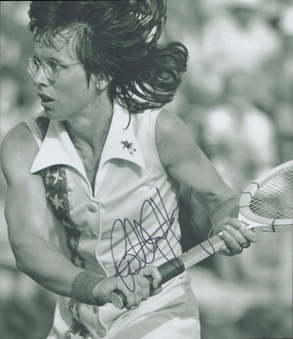Lot 215: Tennis Billie Jean King signed 10x8 inch black...