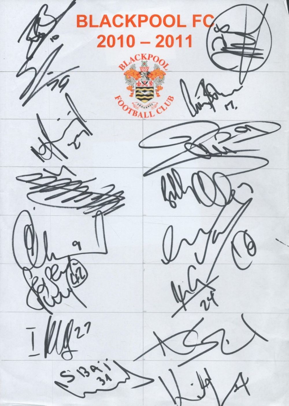 Lot 240: Football Blackpool F.C multi signed 2010-2011 A4 team...