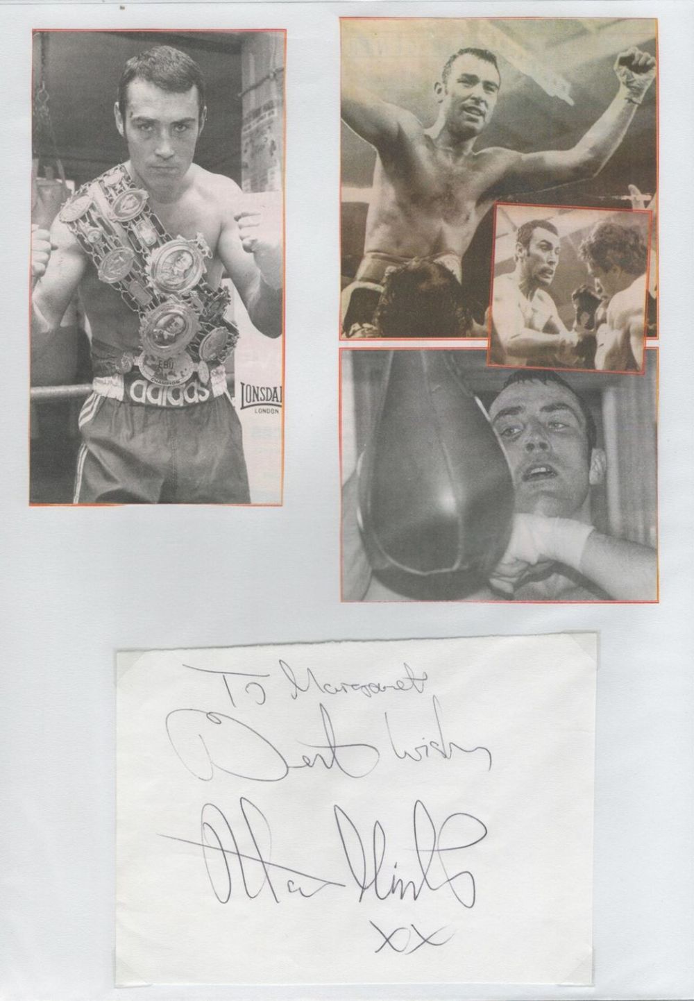 Lot 259: Boxing Alan Minter signed 6x4 album page and...
