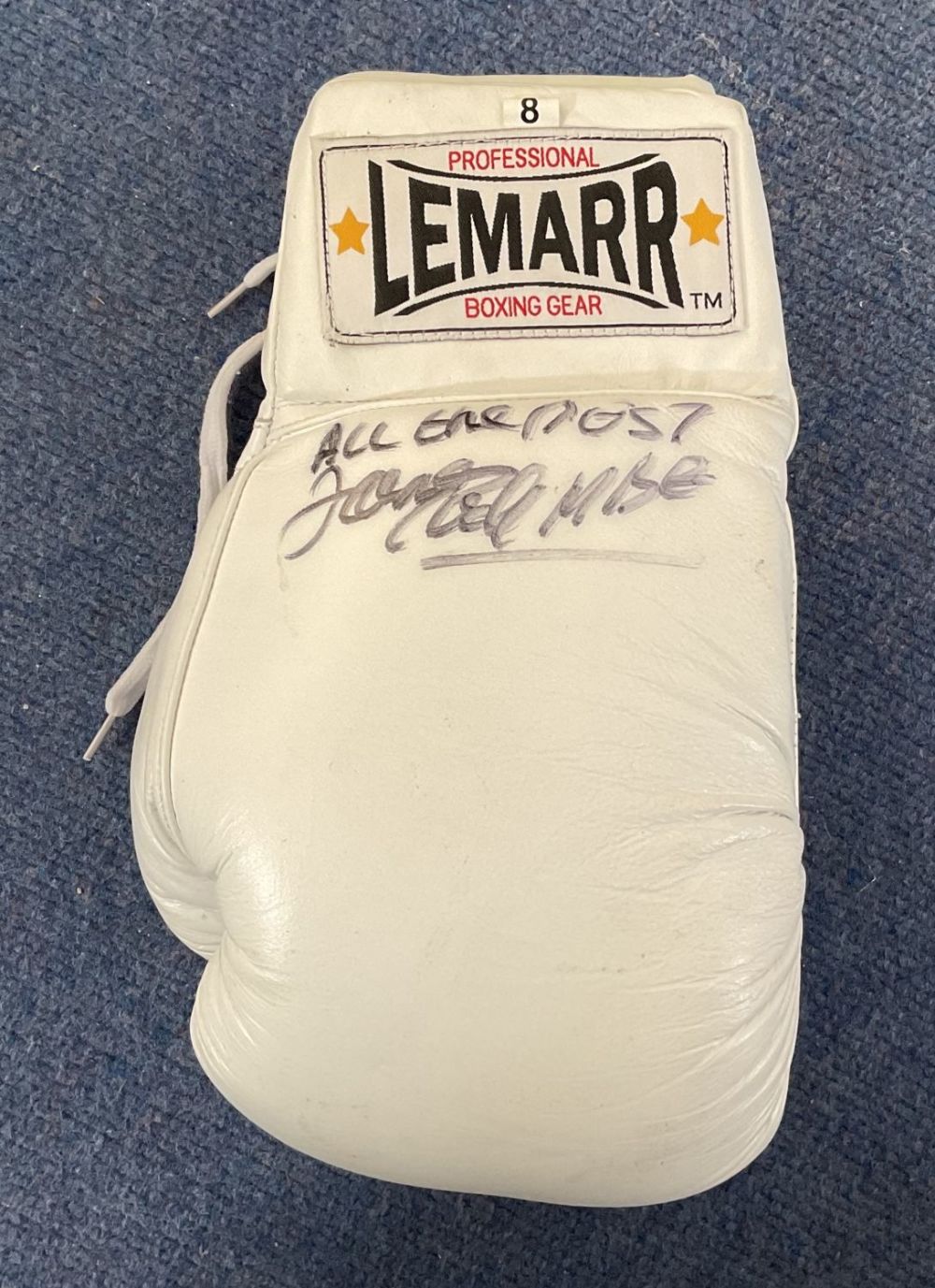 Lot 278: Boxing James Cook signed Lemar white boxing glove....