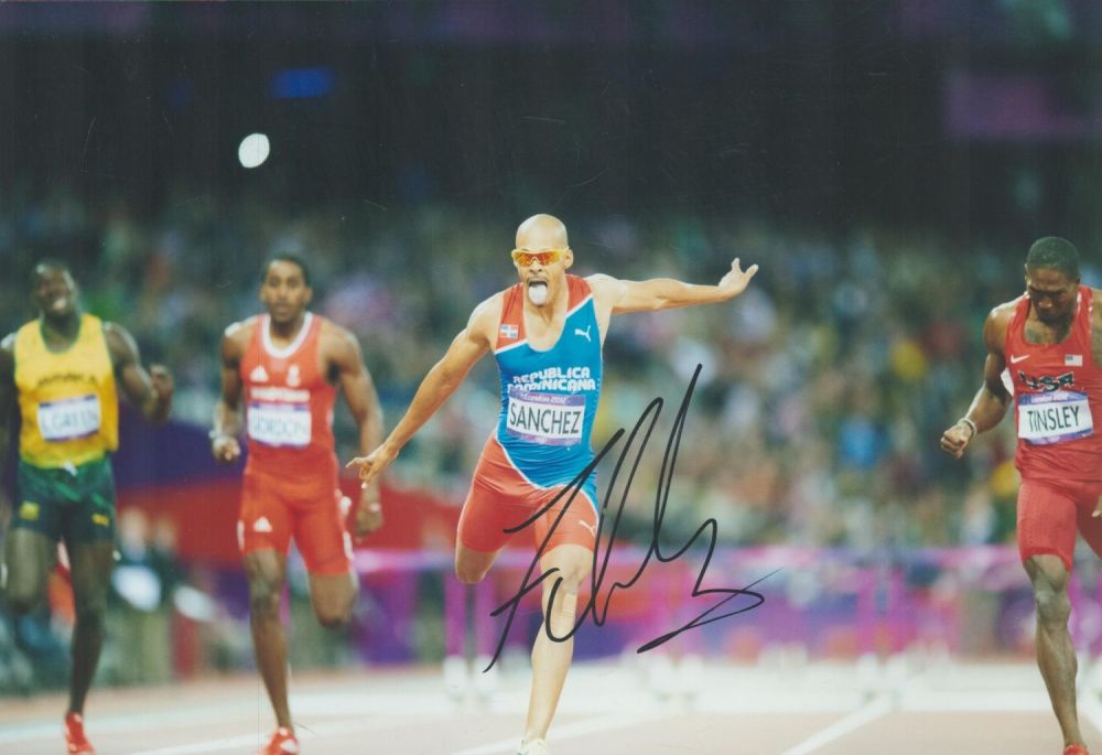 Lot 301: Athletics Felix Sanchez signed 12x8 inch colour photo....