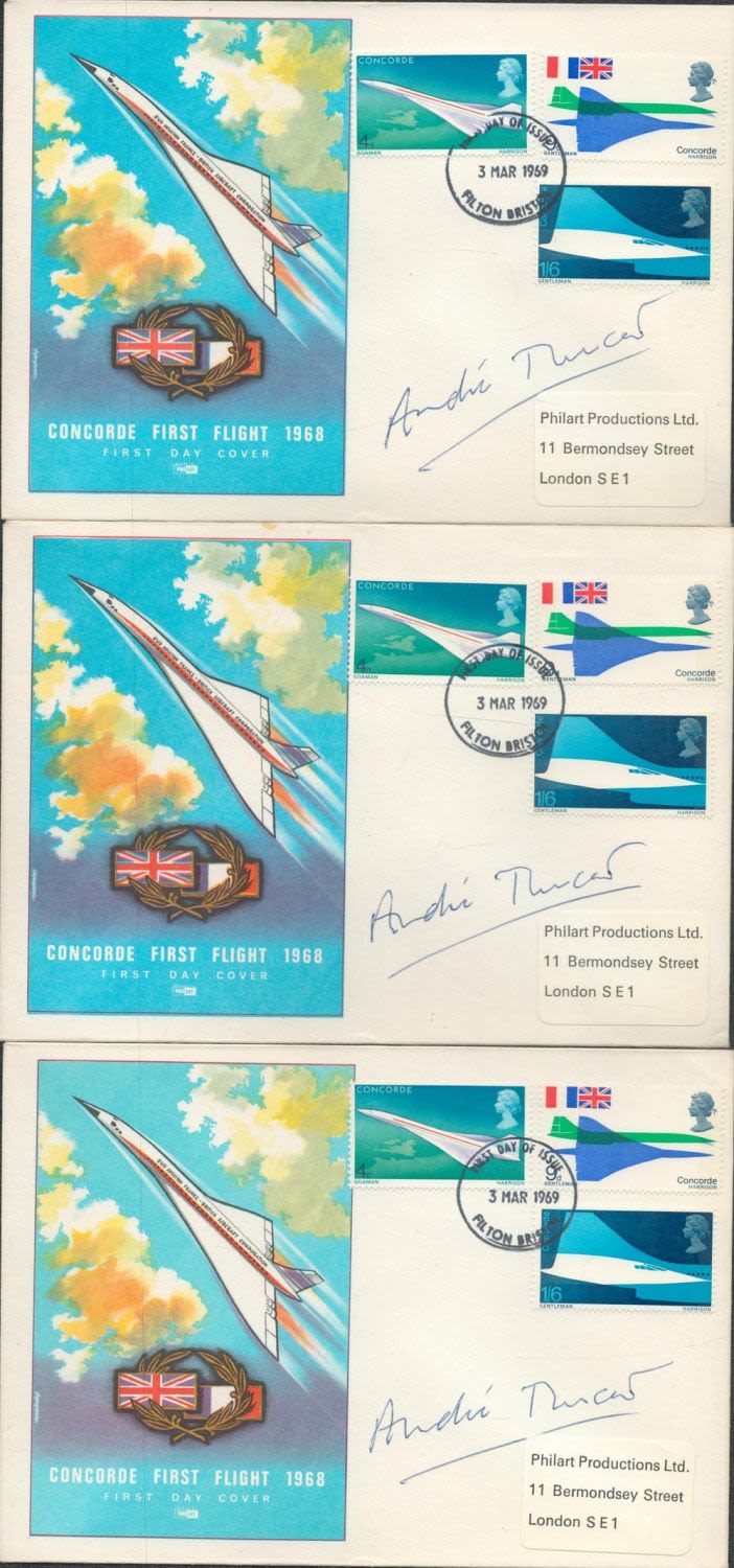 Lot 87: Andre Turcat, Concorde test pilot. Three signed Concorde...