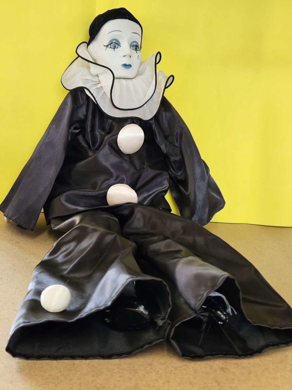 Lot 218: Vintage Pierrot Porcelain Clown Doll stuffed body Porcelain...