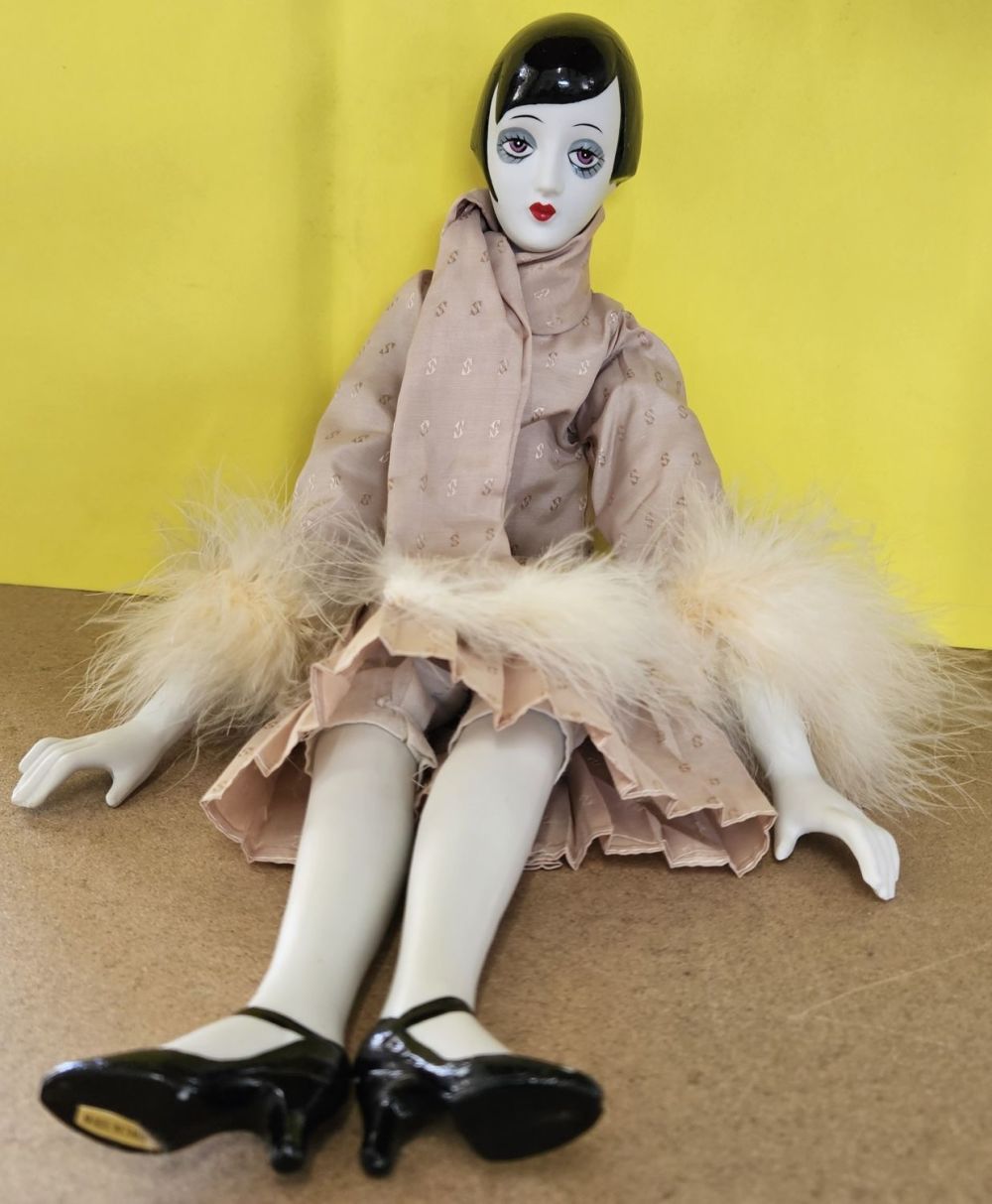 Lot 219: Antique/vintage Porcelain Doll stuffed body Porcelain Head Arms...