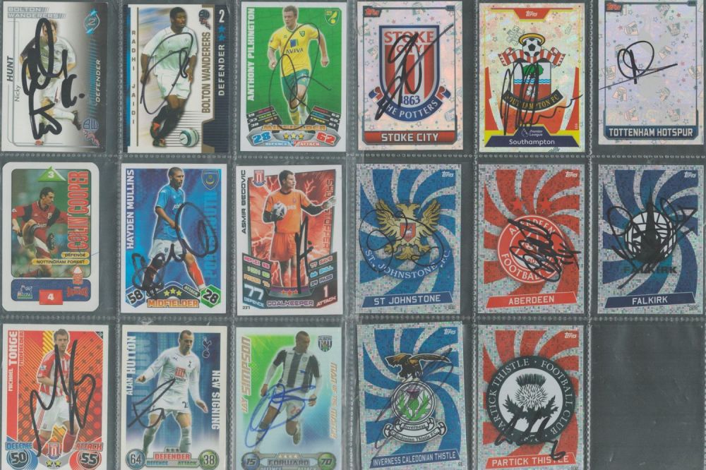 Lot 249: Football Trading card collection. Contains 18 signed cards....