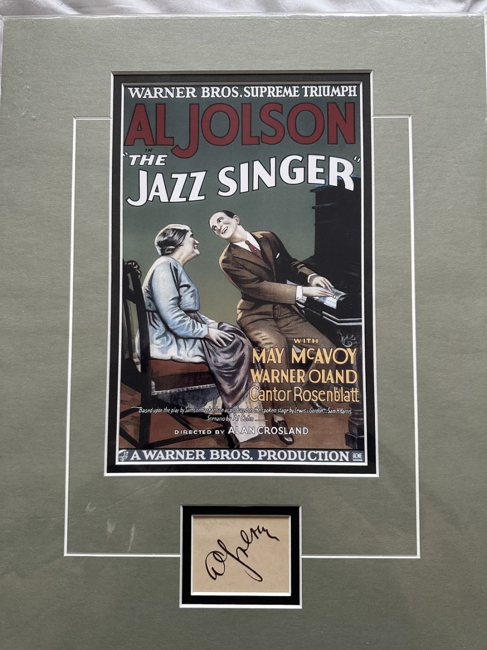 Lot 274: Al Jolson, 14x11 inch display containing the autograph...