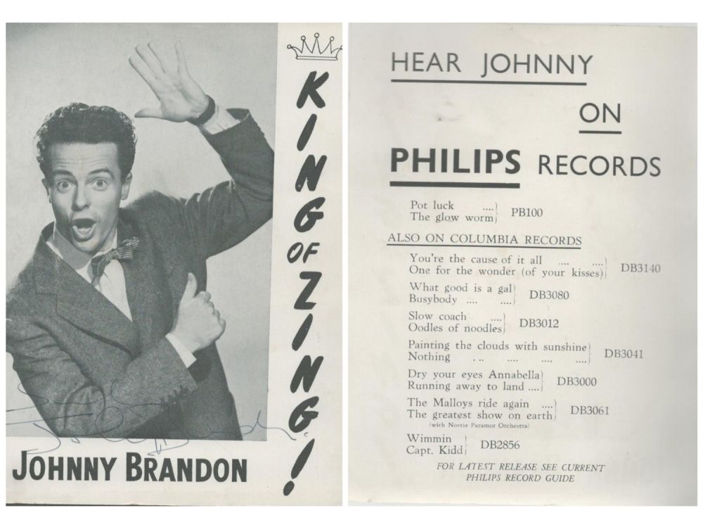 Lot 433: Johnny Brandon signed black & white promo. Card...