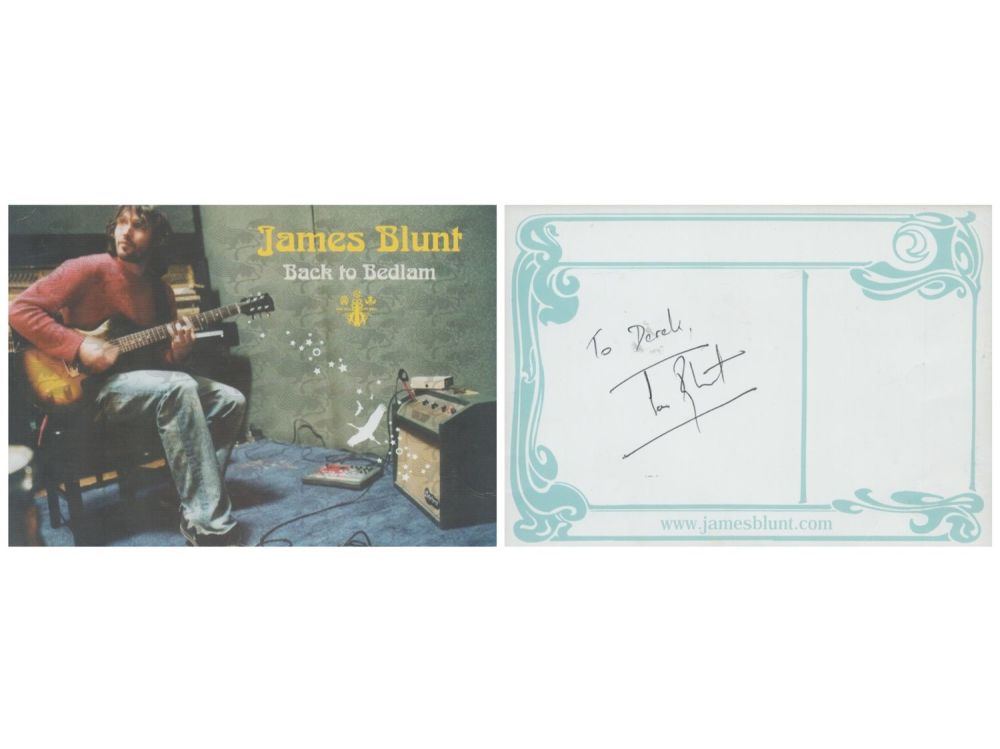 Lot 451: James Blunt signed promo. Colour picture card. Dedicated....