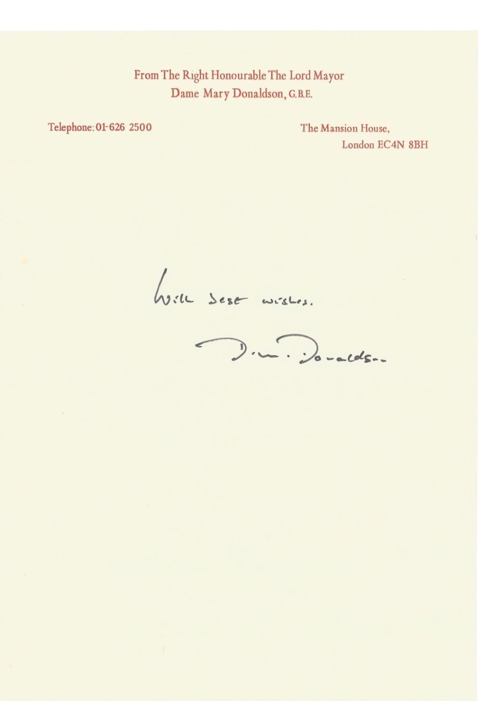 Lot 481: Lord Mayor Dame Mary Donaldson GBE, first woman...