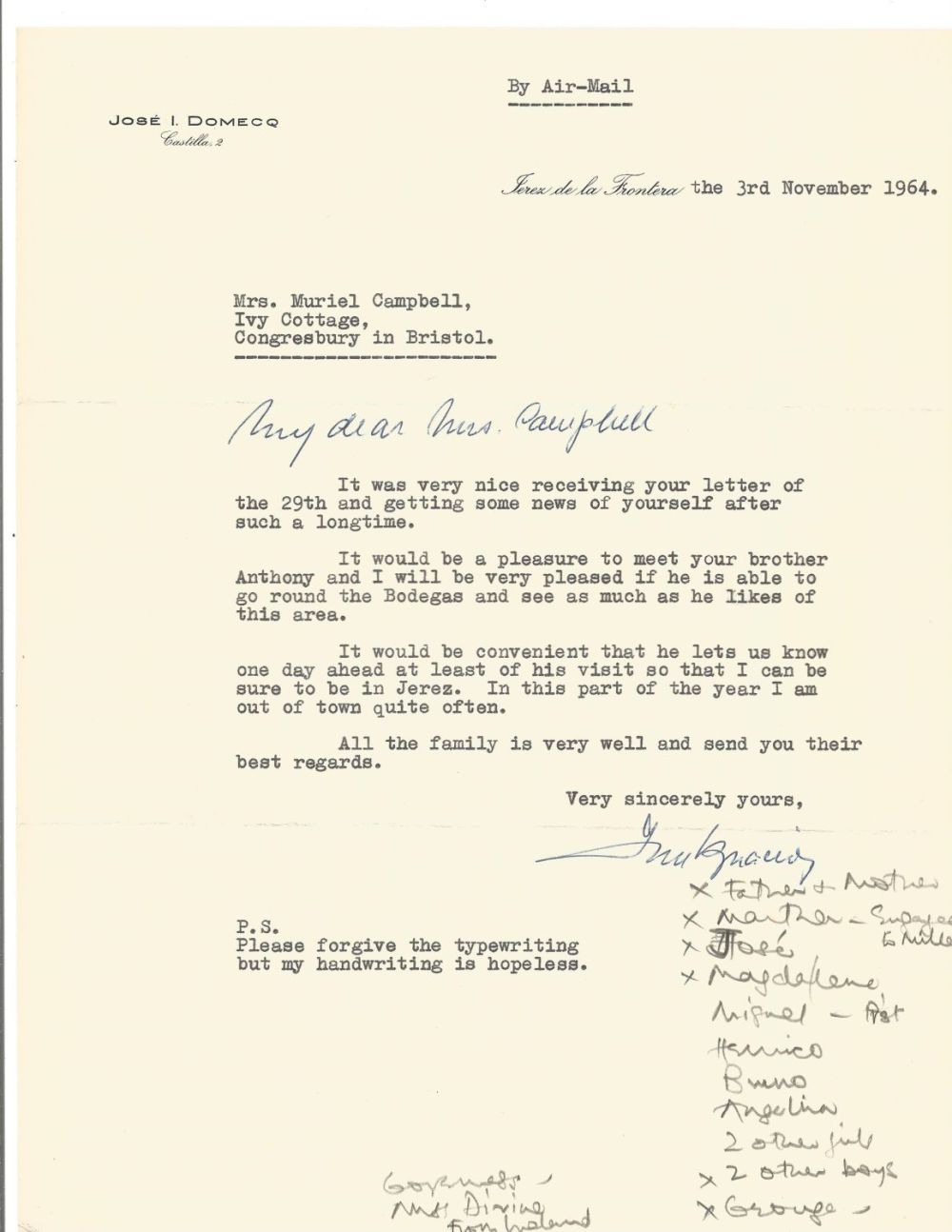 Lot 520: Jose Domecq, Sherry producer TLS on headed paper...