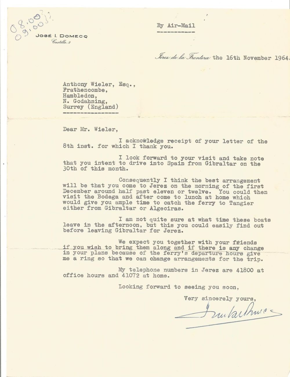 Lot 521: Jose Domecq, Sherry producer TLS on headed paper...