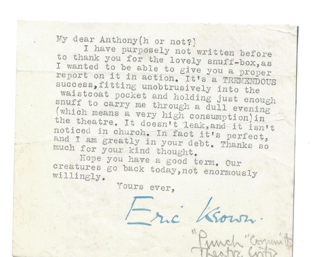 Lot 523: Eric Keown, Punch theatre critic. TLS without date...