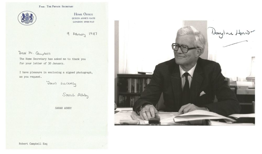 Lot 535: Douglas Hurd signed 6 x 8 black &...
