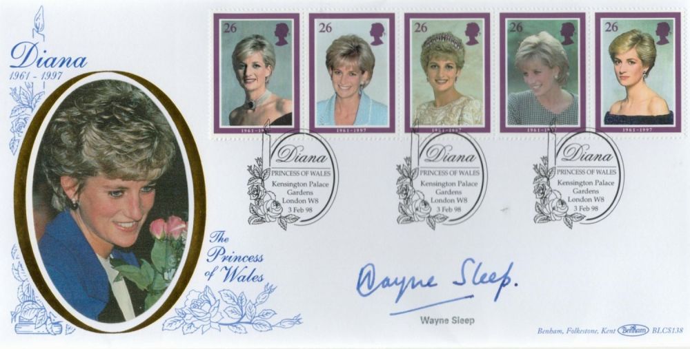 Lot 628: Wayne Sleep signed Diana 1961-1997 Benham FDC Triple...