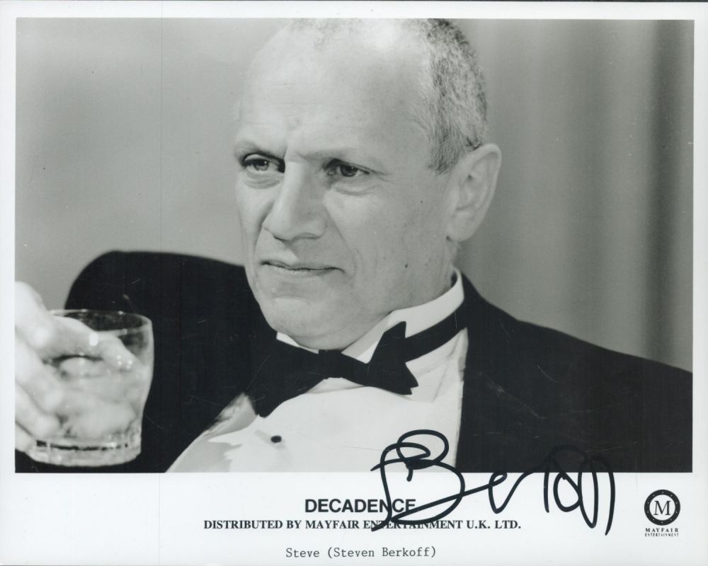 Lot 419: Steven Berkoff signed 10x8 Decadence black and white...