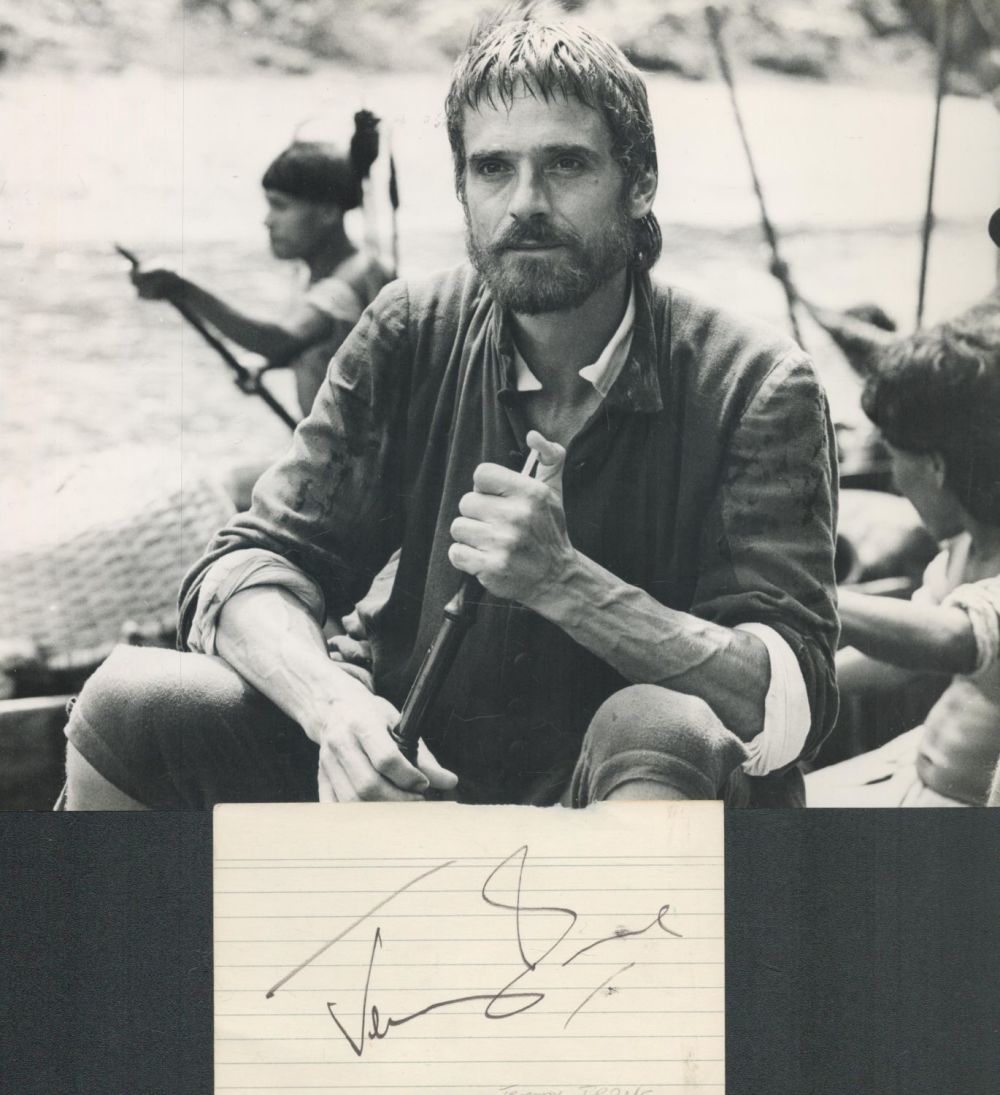 Lot 446: Jeremy Irons signed white card and 10x8 inch...