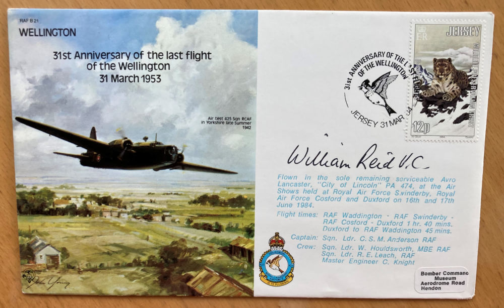 Lot 168: William Reid VC signed 1982 Wellington bomber cover,...
