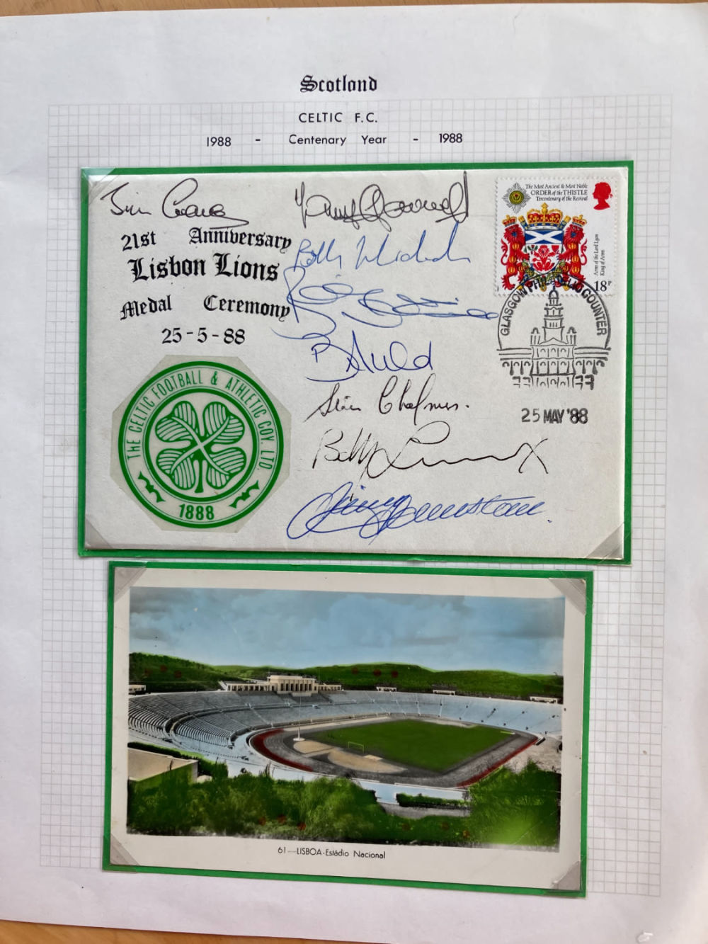 Lot 198: Lisbon Lions 1967, 8 team players signed 1988...