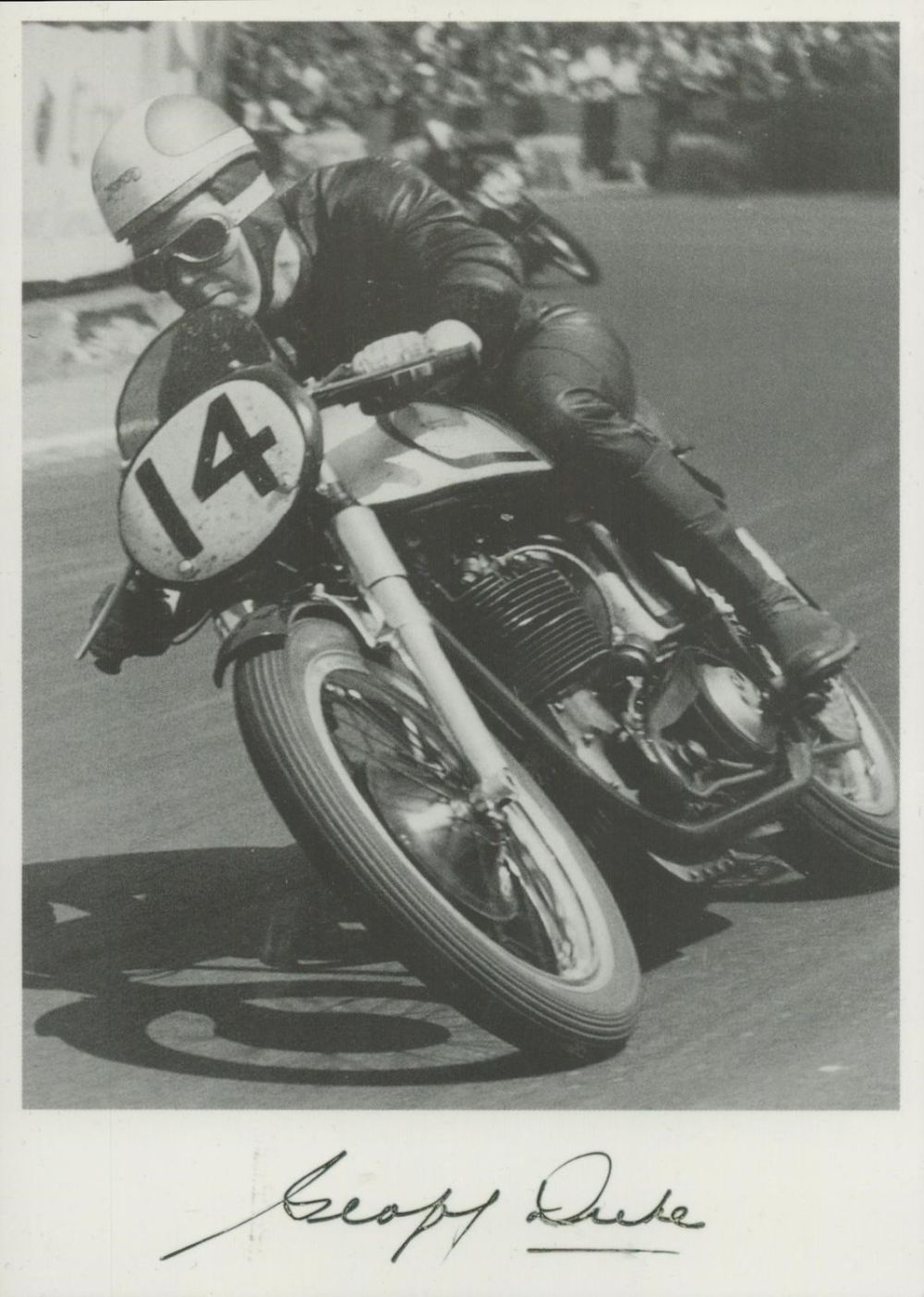 Lot 352: Geoff Duke signed 6x4 Inch and black and...