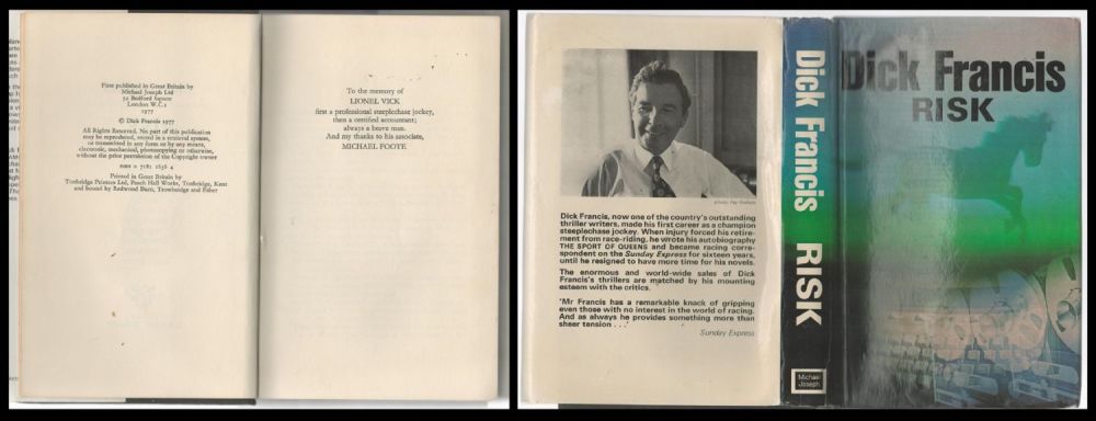 Lot 105: Book. Titled Risk by Dick Francis. 1st Edition...
