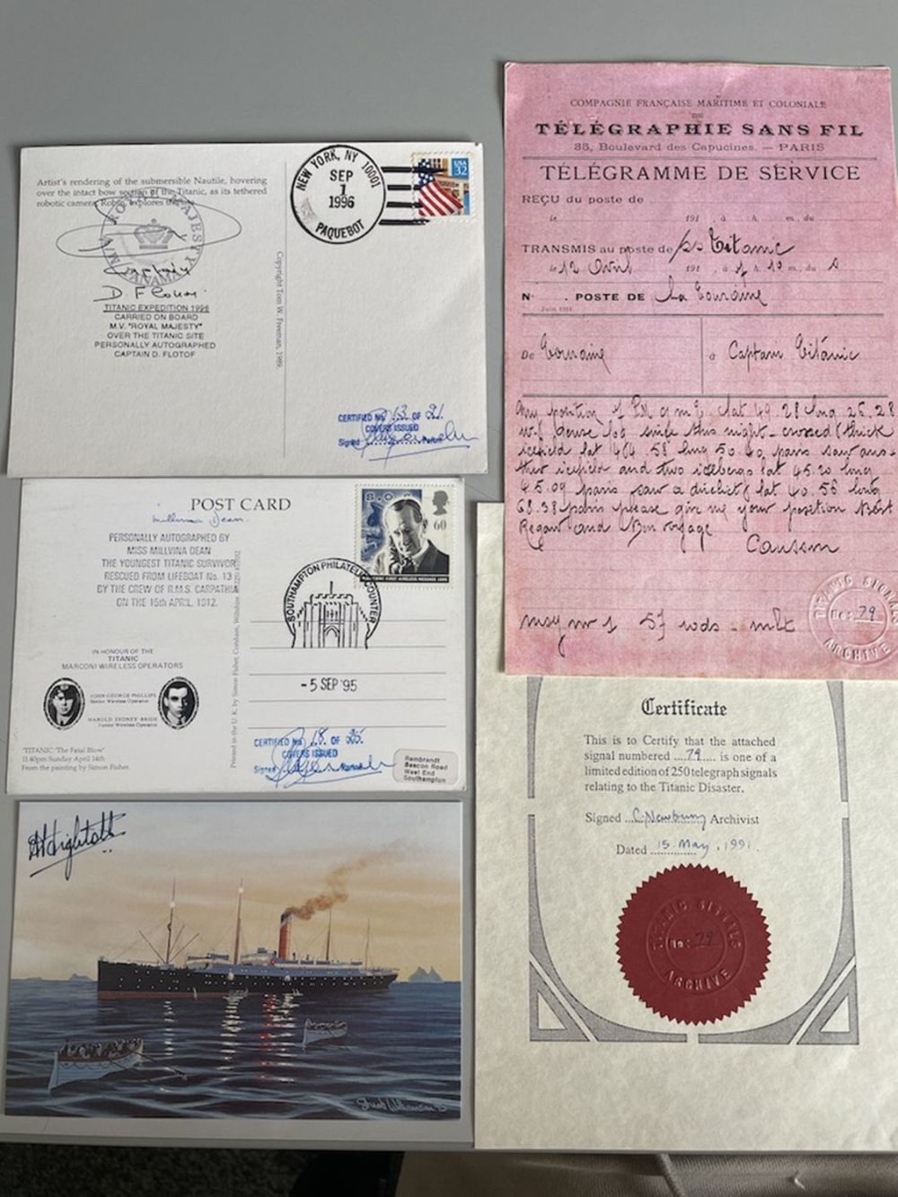 Lot 269: Titanic Collection Millvina Dean, Captain Flotof, Commander Lightoller...