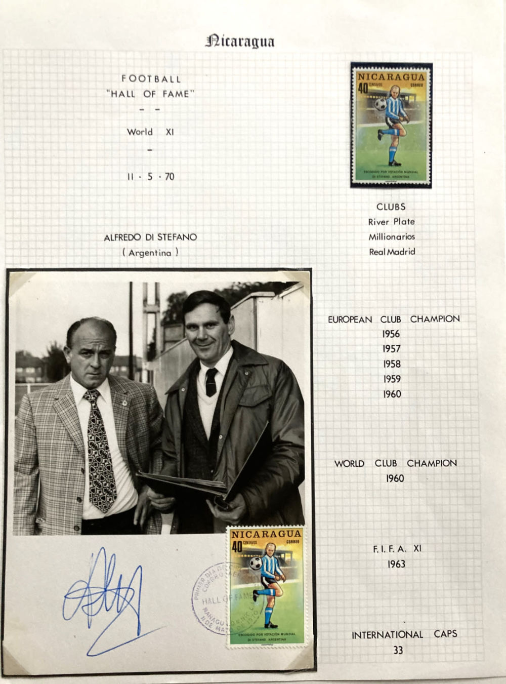 Lot 56: Alfredo Di Stefano Argentina football legend signed photocard...