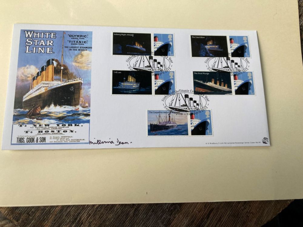 Lot 97: RMS Titanic survivor Millvina Dean signed 2012 White...