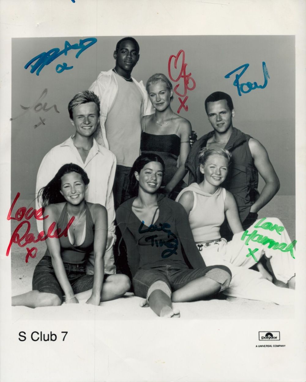 Lot 59: S Club 7 multi signed 10x8 inch black...