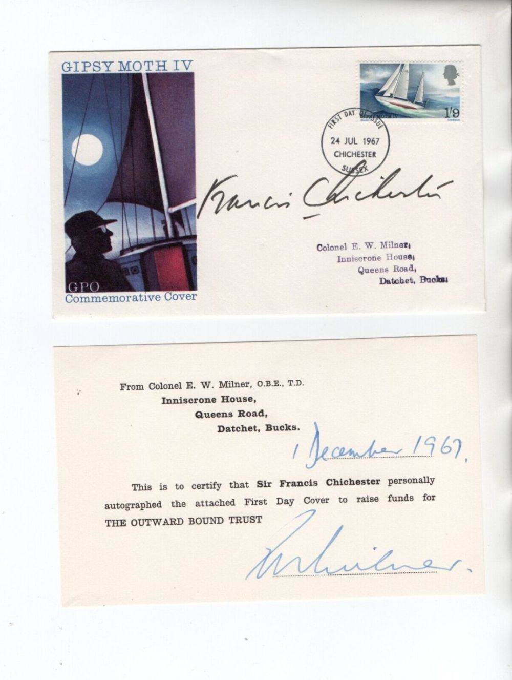Lot 90: Francis Chichester Gipsy Moth IV Signed 1967 FDC....