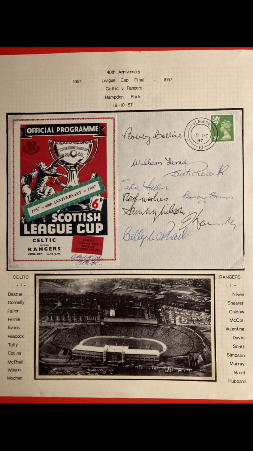 Lot 113: 1957 Eight Celtic League Cup final players signed...