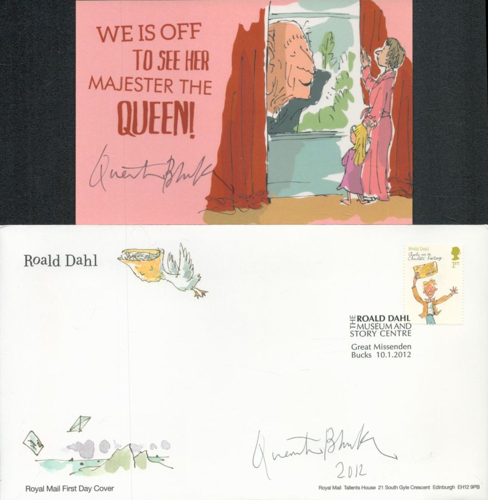 Lot 105: Quentin Blake, two original signed items: a 6x4...