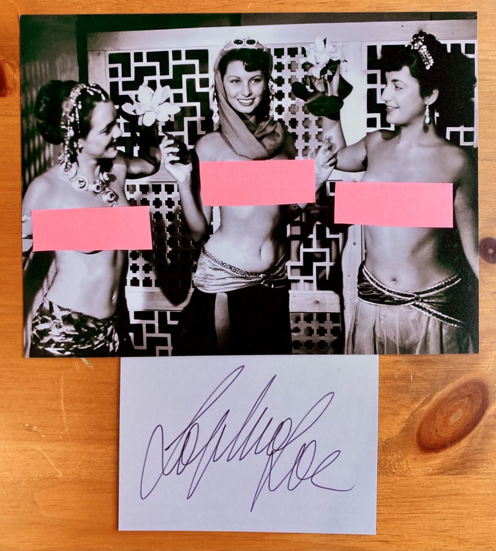 Lot 182: Sophia Loren signed index card with 8x6inch black...