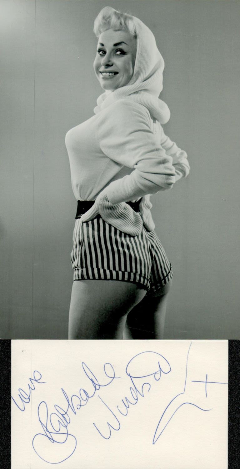 Lot 327: Barbara Windsor signed card with 7x5inch black and...