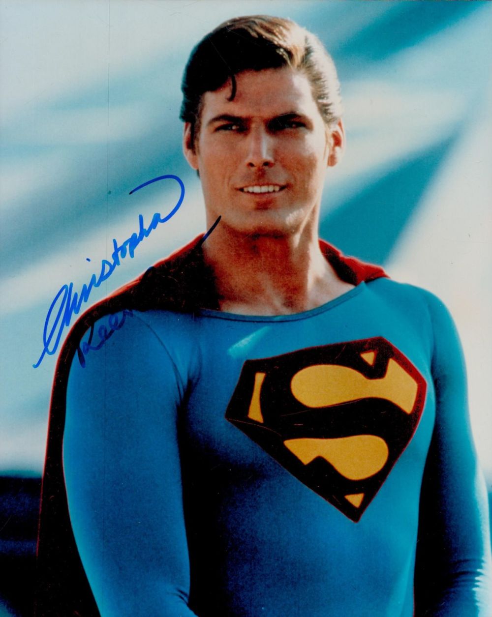 Lot 332: Christopher Reeve signed 10x8inch colour photo. Good condition....