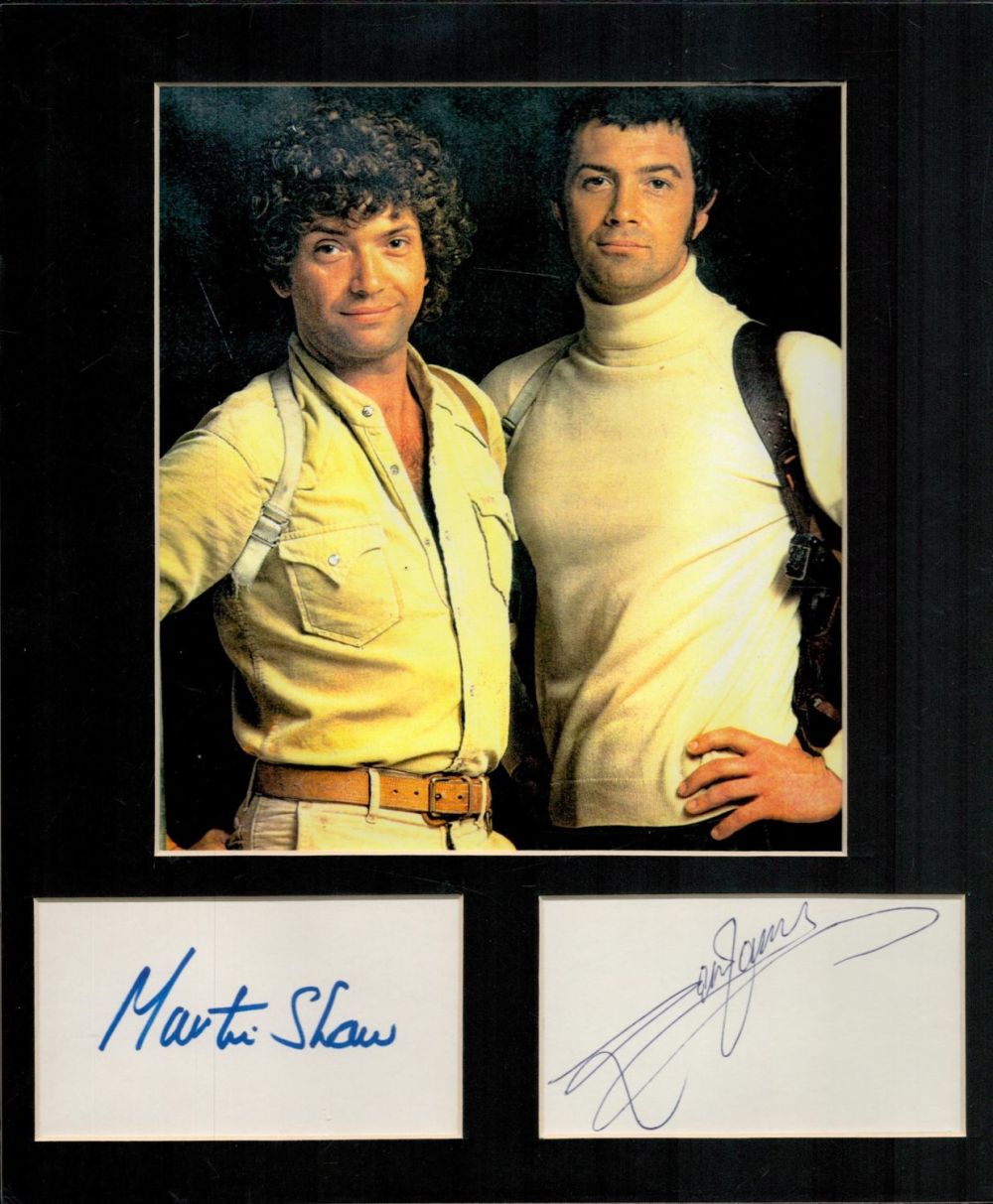 Lot 344: Martin Shaw and Lewis Collins signature pieces, mounted...
