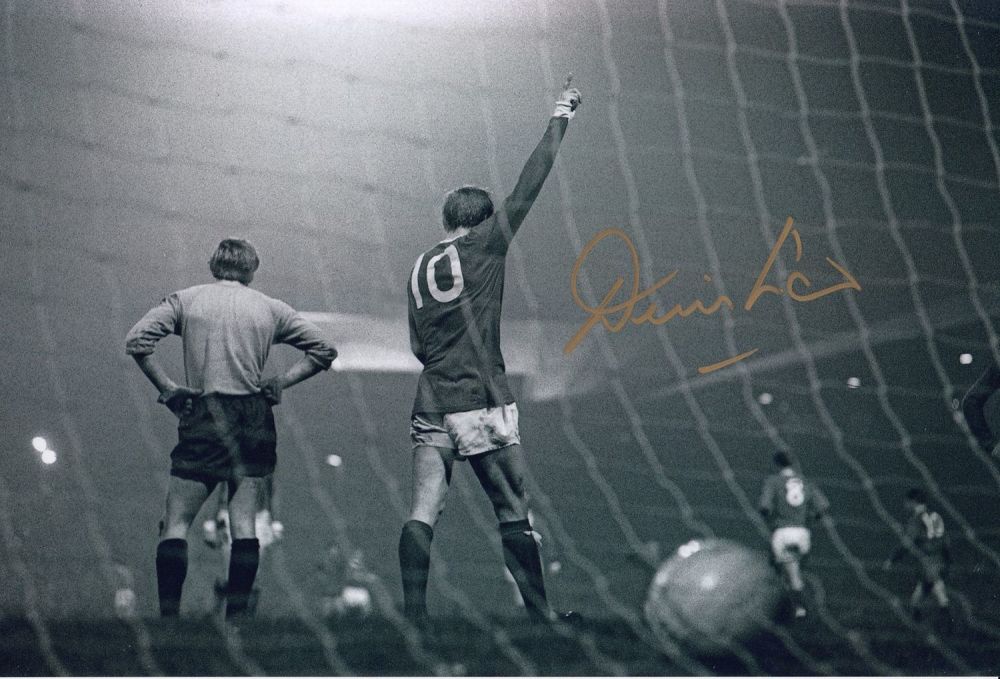 Lot 415: Autographed DENIS LAW 12 x 8 photo :...