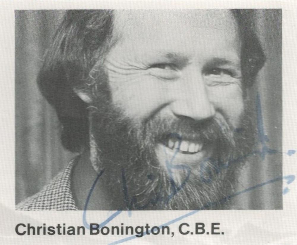 Lot 448: Chris Bonington signed 3x2inch black and white photo....