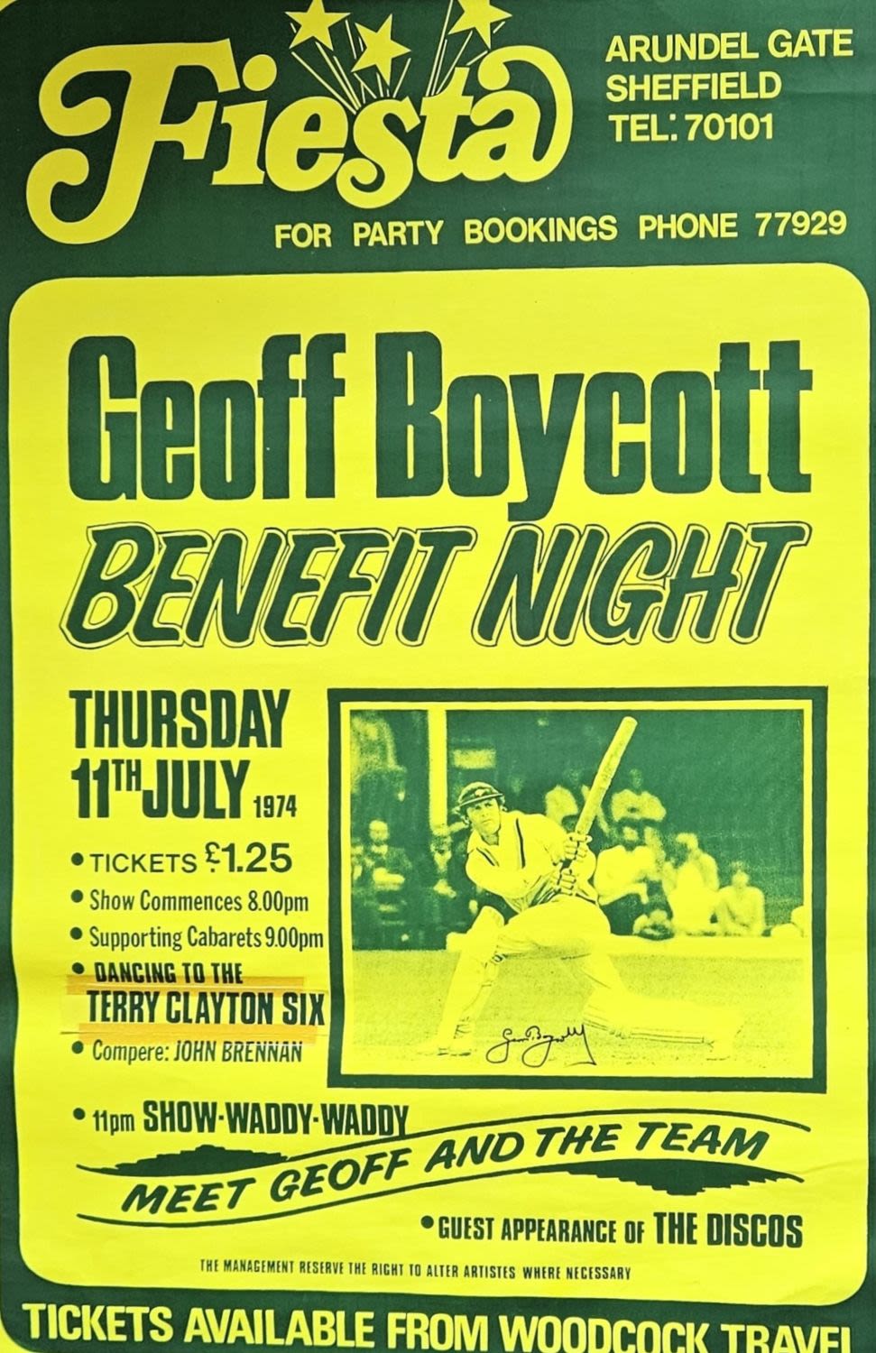 Lot 604: Geoff Boycott signed 20x30 Benefit Night Poster. Good...