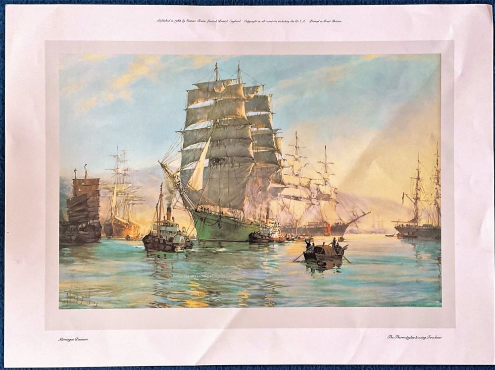 Lot 681: Montague Dawson coloured print titled The Thermopylae Leaving...