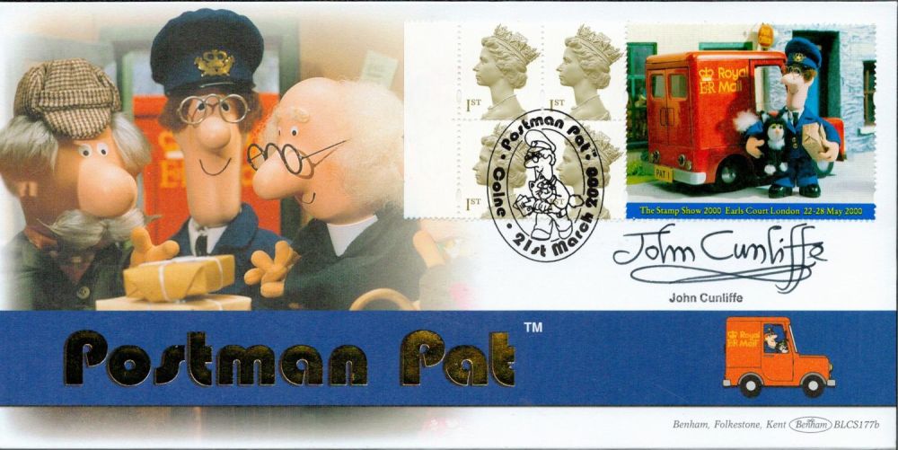 Lot 713: John Cunliffe signed Postman Pat FDC Colne 21st...