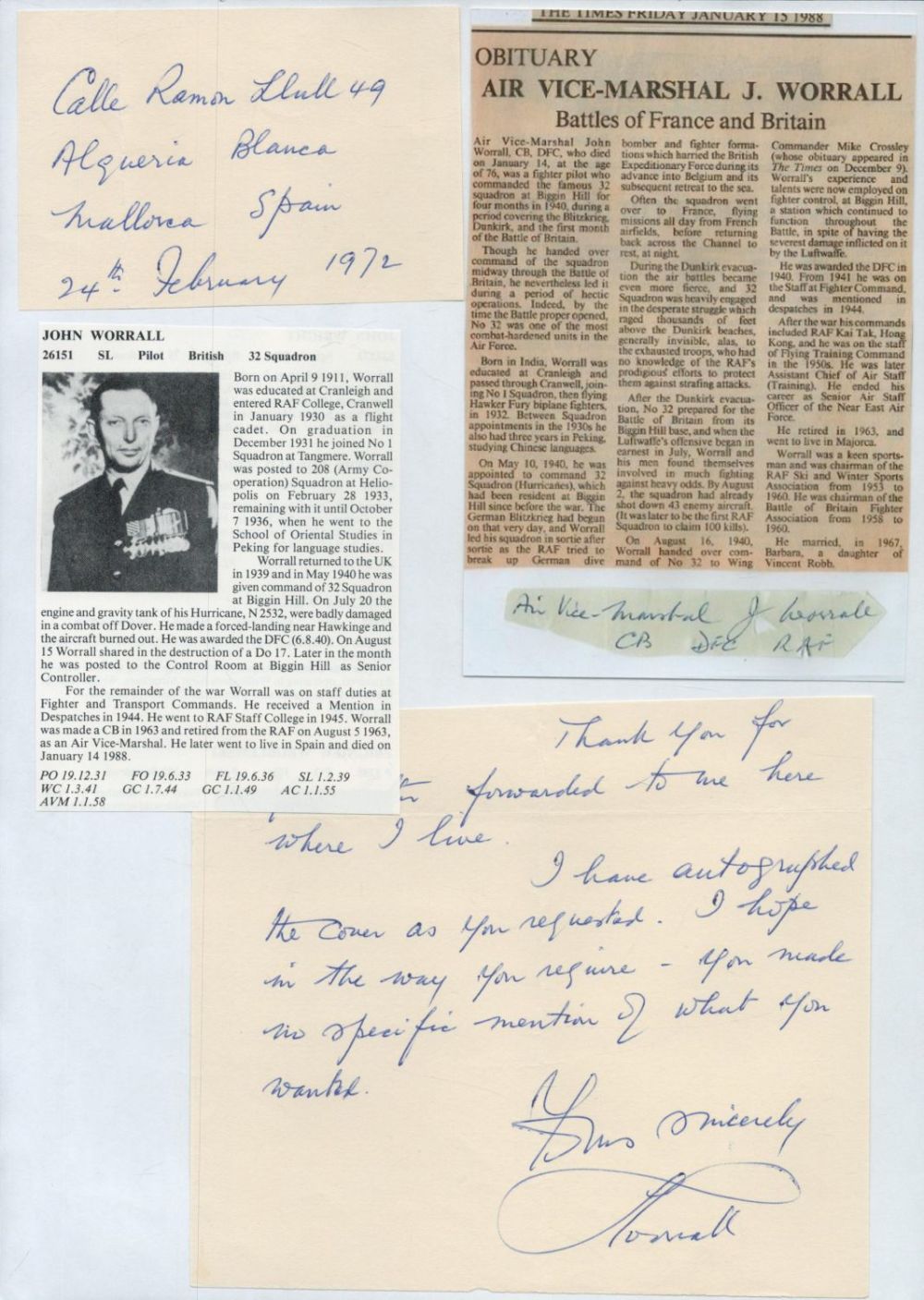 Lot 72: WW2 BOB fighter pilot Gordon Sinclair 19 sqn...