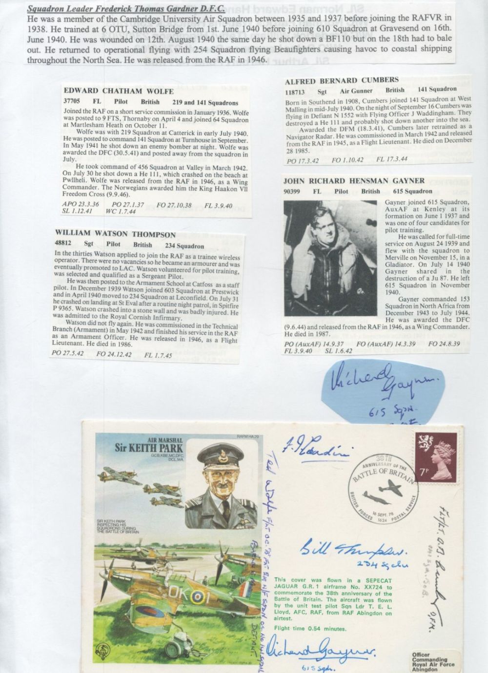 Lot 179: WW2 BOB fighter pilots Arthur Hithersay 141 sqn,...