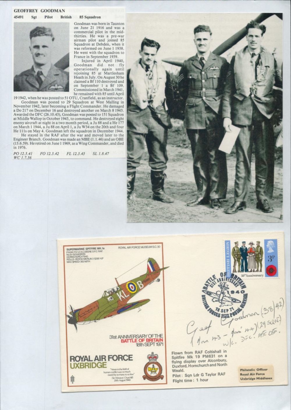 Lot 185: WW2 BOB fighter pilot Edward Smith 610 sqn...