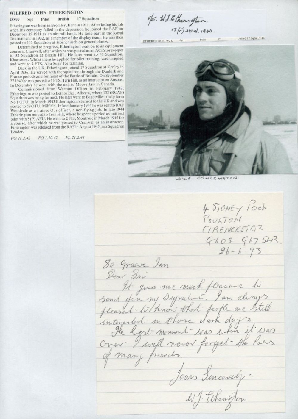 Lot 212: WW2 BOB fighter pilot Alexander Laing 64 sqn...