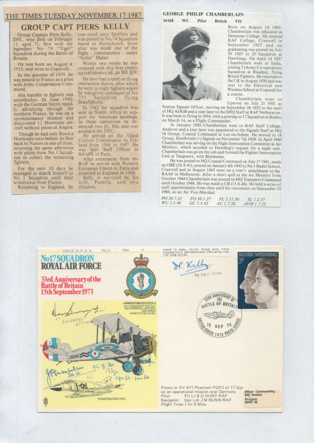 Lot 241: WW2 BOB fighter pilot William David 87 sqn...