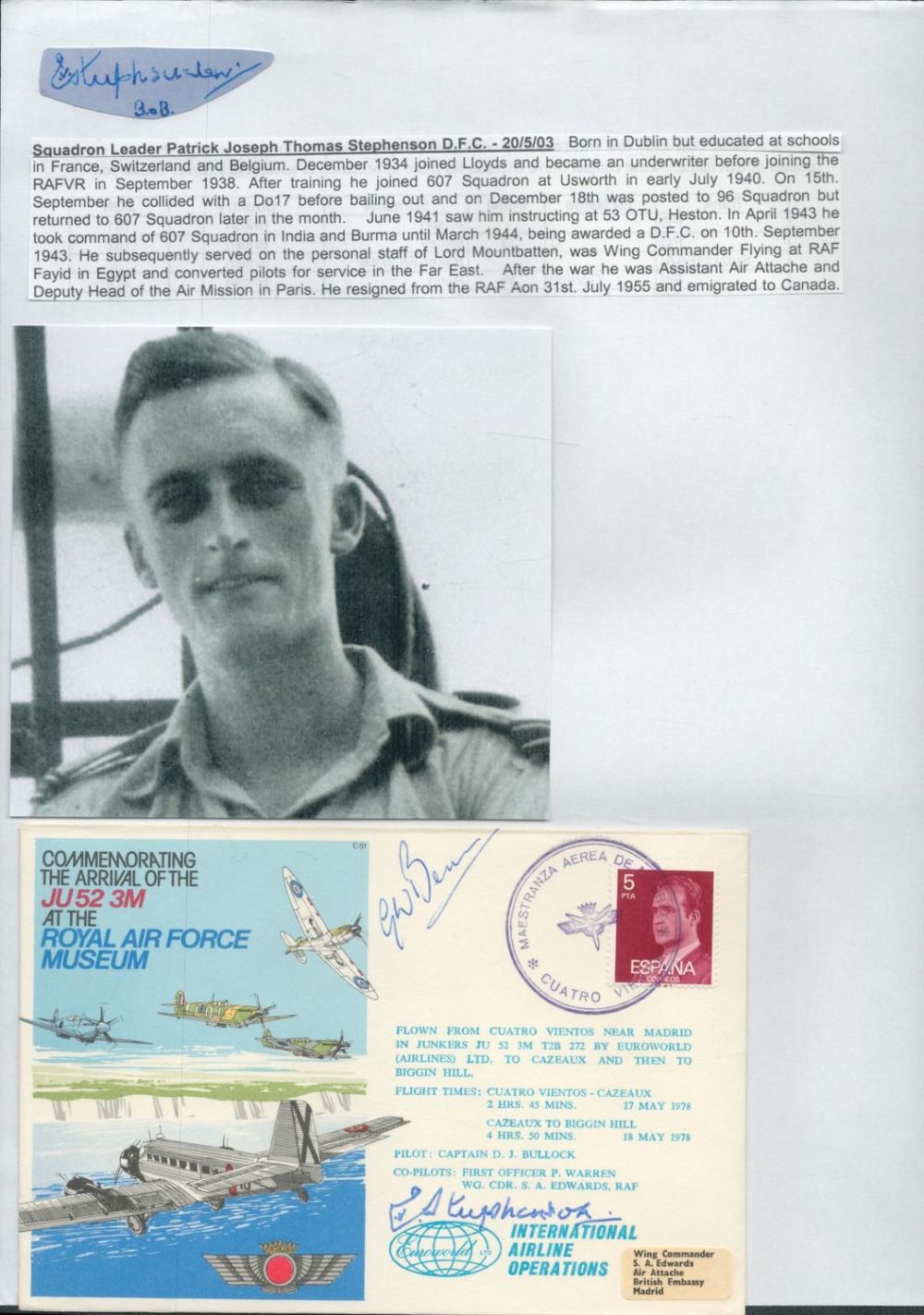Lot 268: WW2 BOB fighter pilots Frantisek Fajtl 310 sqn,...