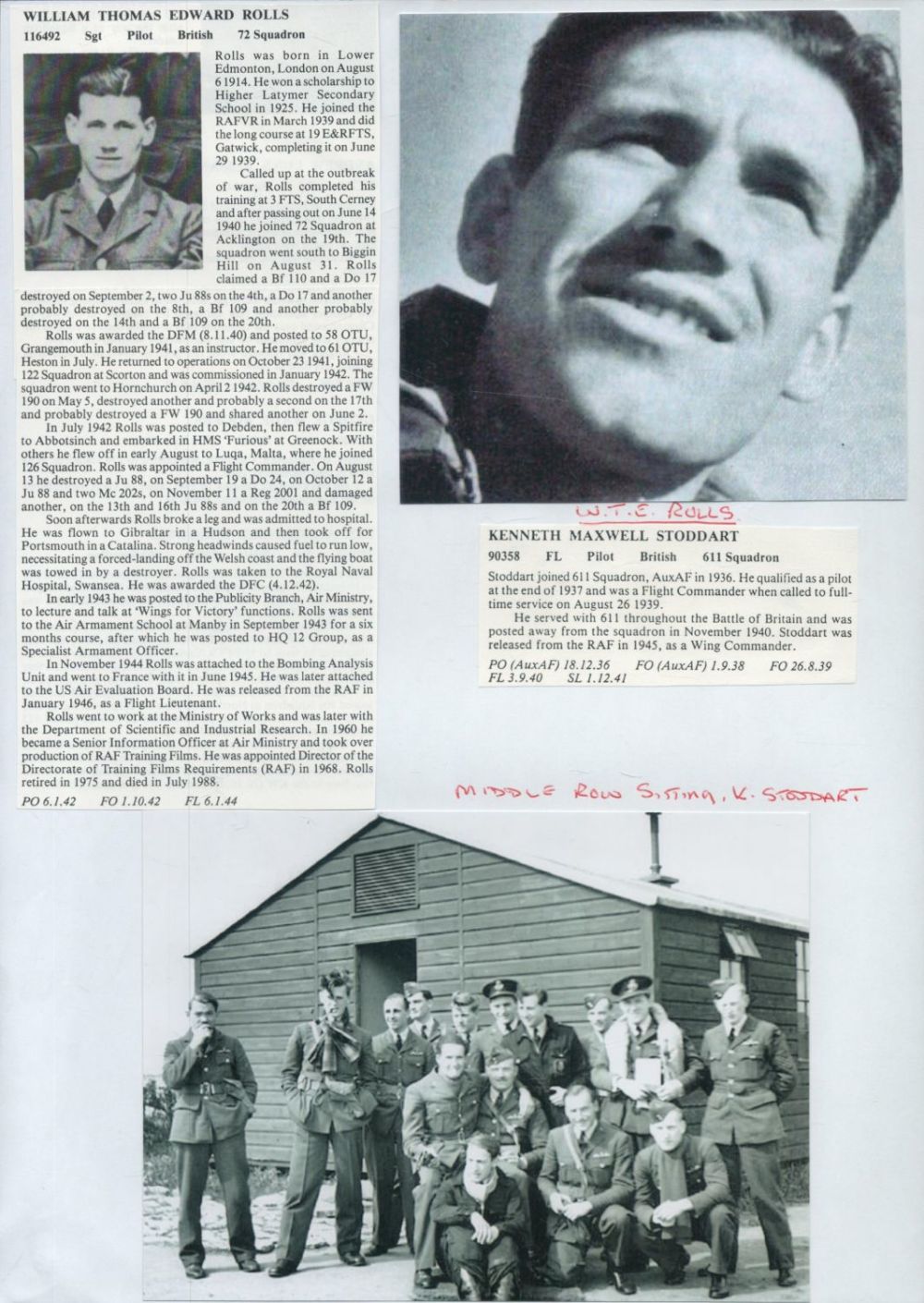 Lot 271: WW2 BOB fighter pilots Roy Watts 253 sqn,...
