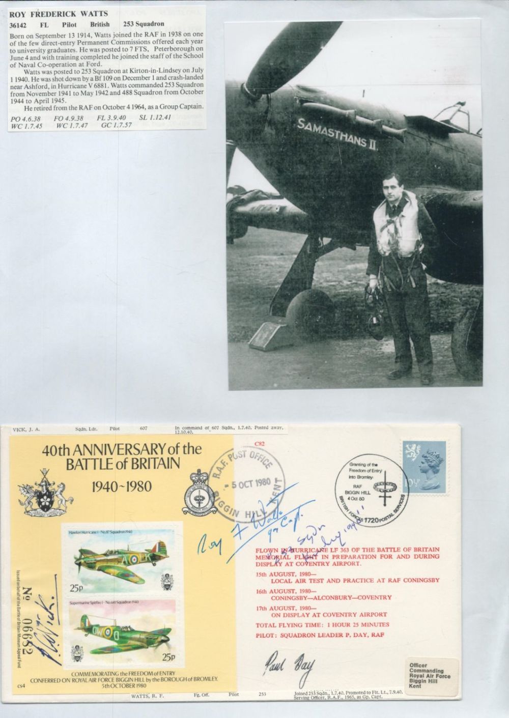 Lot 274: WW2 BOB fighter pilot Michael Shand 54 sqn,...