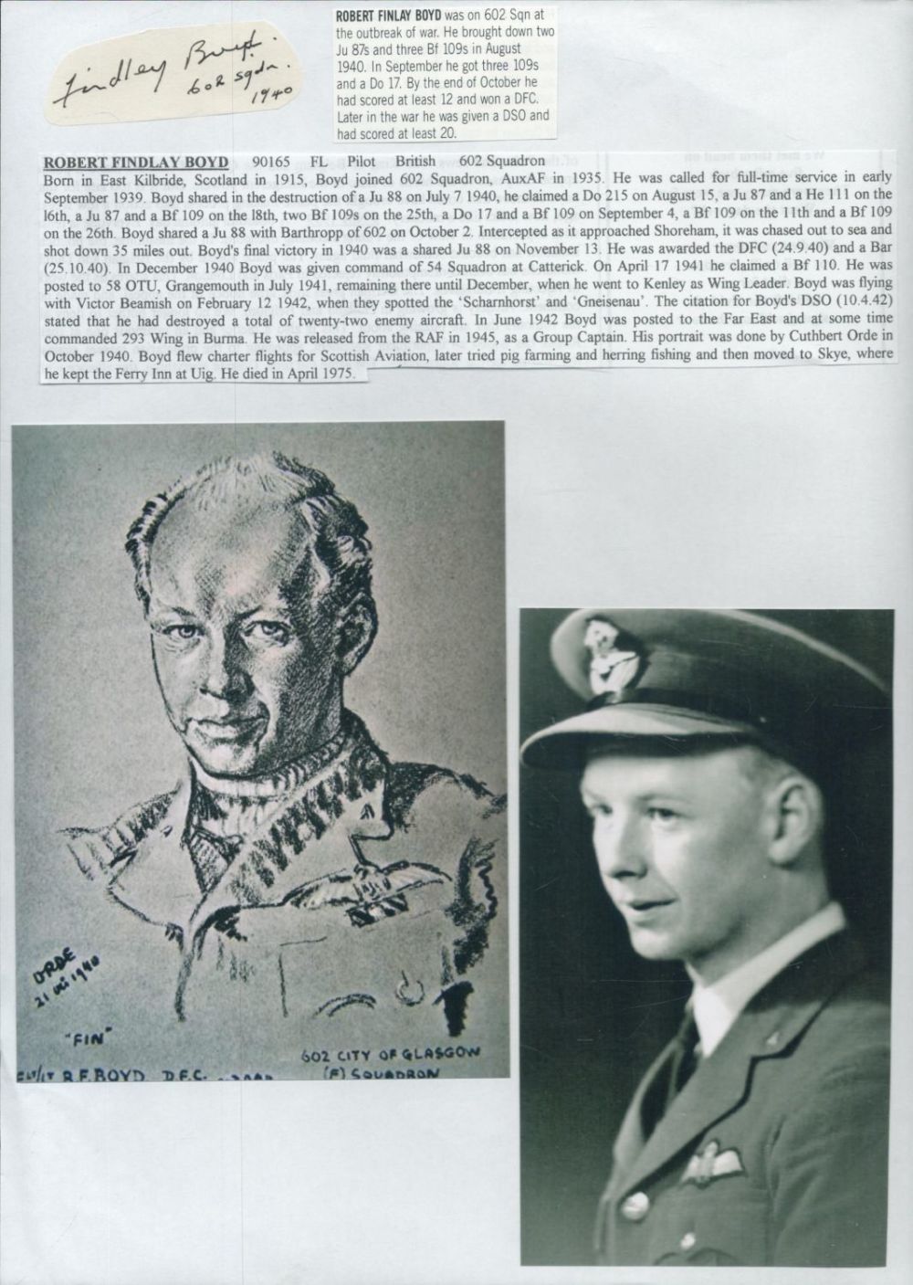 Lot 275: WW2 BOB fighter pilots Arthur Makins 247 sqn...